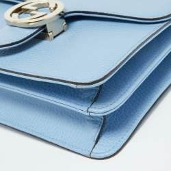 Pre Owned حقيبة كتف غوتشي G متداخلة جلد أزرق صغيرة