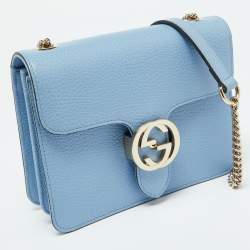 Pre Owned حقيبة كتف غوتشي G متداخلة جلد أزرق صغيرة
