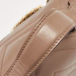 Pre Owned Gucci Dusty Pink Matelassé Leather Mini GG Marmont Top Handle Bag