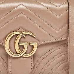 Pre Owned Gucci Dusty Pink Matelassé Leather Mini GG Marmont Top Handle Bag