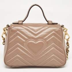 Pre Owned Gucci Dusty Pink Matelassé Leather Mini GG Marmont Top Handle Bag