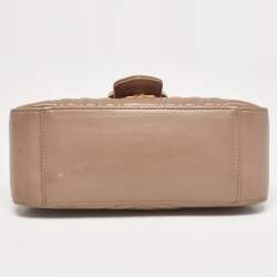 Pre Owned Gucci Dusty Pink Matelassé Leather Mini GG Marmont Top Handle Bag