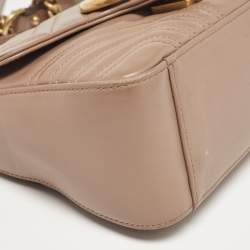 Pre Owned Gucci Dusty Pink Matelassé Leather Mini GG Marmont Top Handle Bag