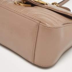 Pre Owned Gucci Dusty Pink Matelassé Leather Mini GG Marmont Top Handle Bag