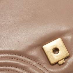 Pre Owned Gucci Dusty Pink Matelassé Leather Mini GG Marmont Top Handle Bag