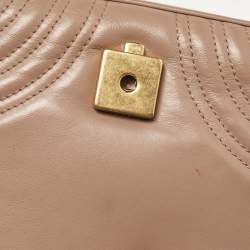 Pre Owned Gucci Dusty Pink Matelassé Leather Mini GG Marmont Top Handle Bag