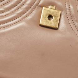 Pre Owned Gucci Dusty Pink Matelassé Leather Mini GG Marmont Top Handle Bag
