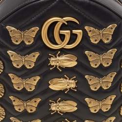 Pre Owned Gucci Black Matelassé Leather Animal Stud GG Marmont Dome Backpack
