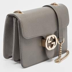 Pre Owned Gucci Grey Leather Small Dollar Interlocking G Crossbody Bag