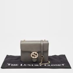 Pre Owned Gucci Grey Leather Small Dollar Interlocking G Crossbody Bag