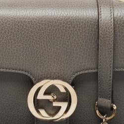 Pre Owned Gucci Grey Leather Small Dollar Interlocking G Crossbody Bag