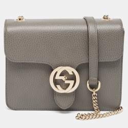 Pre Owned Gucci Grey Leather Small Dollar Interlocking G Crossbody Bag