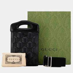 Gucci Black Leather Mini GG Matelasse Cut Out Handle Satchel Bag