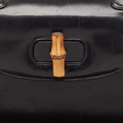 Pre Owned Gucci Black Leather Vintage Bamboo Top Handle Bag