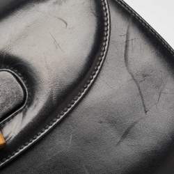 Pre Owned Gucci Black Leather Vintage Bamboo Top Handle Bag