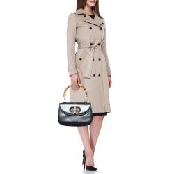 Pre Owned Gucci Black Leather Vintage Bamboo Top Handle Bag