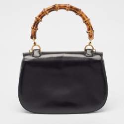 Pre Owned Gucci Black Leather Vintage Bamboo Top Handle Bag