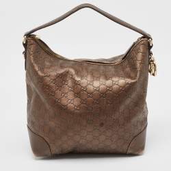 Gucci Dark Brown Guccissima Leather Heart Bit Charm Hobo