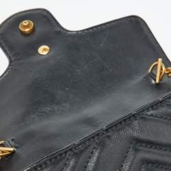 Pre Owned Gucci Black Matelassé Leather GG Marmont Super Mini Shoulder Bag