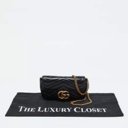 Pre Owned Gucci Black Matelassé Leather GG Marmont Super Mini Shoulder Bag