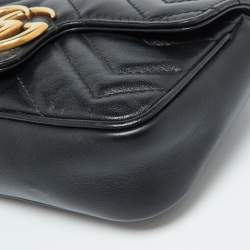Pre Owned Gucci Black Matelassé Leather GG Marmont Super Mini Shoulder Bag