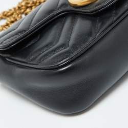 Pre Owned Gucci Black Matelassé Leather GG Marmont Super Mini Shoulder Bag