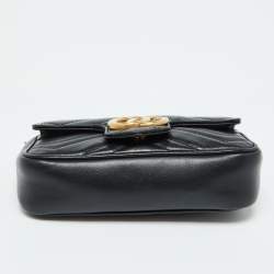 Pre Owned Gucci Black Matelassé Leather GG Marmont Super Mini Shoulder Bag