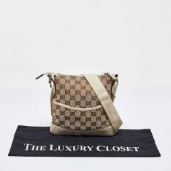 Pre Owned Gucci Beige GG Canvas and Leather Crossbody Bag