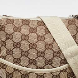 Pre Owned Gucci Beige GG Canvas and Leather Crossbody Bag