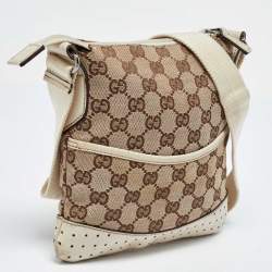 Pre Owned Gucci Beige GG Canvas and Leather Crossbody Bag