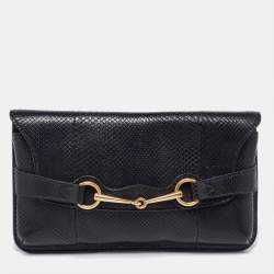 Pre Owned Gucci Black Snakeskin Bright Bit Clutch