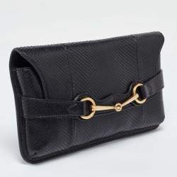 Pre Owned Gucci Black Snakeskin Bright Bit Clutch