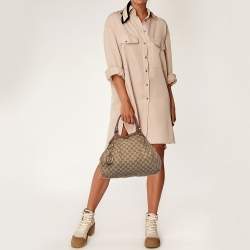 Pre Owned حقيبة يد غوتشي سوكي جلد وكانفاس جي جي أسود/ بيج متوسطة 