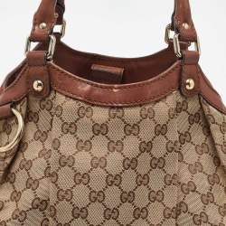 Pre Owned حقيبة يد غوتشي سوكي جلد وكانفاس جي جي أسود/ بيج متوسطة 