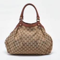 Pre Owned حقيبة يد غوتشي سوكي جلد وكانفاس جي جي أسود/ بيج متوسطة 