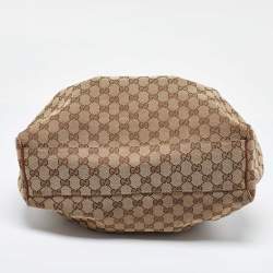 Pre Owned حقيبة يد غوتشي سوكي جلد وكانفاس جي جي أسود/ بيج متوسطة 