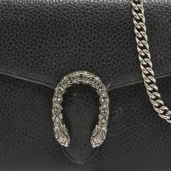 Pre Owned Gucci Black Leather Mini Dionysus Wallet On Chain