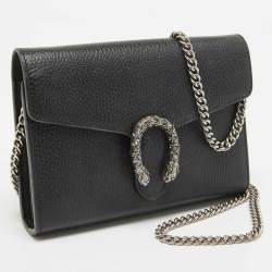 Pre Owned Gucci Black Leather Mini Dionysus Wallet On Chain