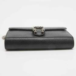 Pre Owned Gucci Black Leather Mini Dionysus Wallet On Chain