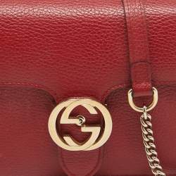 Pre Owned Gucci Red Leather Small Dollar Interlocking G Crossbody Bag