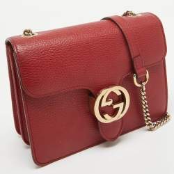 Pre Owned Gucci Red Leather Small Dollar Interlocking G Crossbody Bag