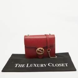 Pre Owned Gucci Red Leather Small Dollar Interlocking G Crossbody Bag