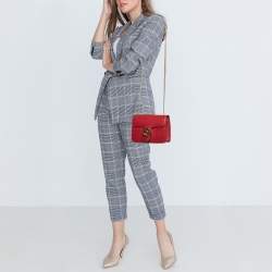 Pre Owned Gucci Red Leather Small Dollar Interlocking G Crossbody Bag