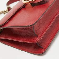 Pre Owned Gucci Red Leather Small Dollar Interlocking G Crossbody Bag