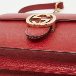 Pre Owned Gucci Red Leather Small Dollar Interlocking G Crossbody Bag