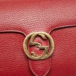 Pre Owned Gucci Red Leather Small Dollar Interlocking G Crossbody Bag