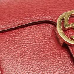 Pre Owned Gucci Red Leather Small Dollar Interlocking G Crossbody Bag