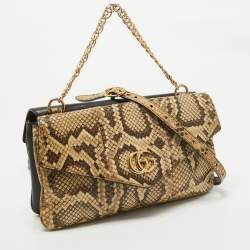 Pre Owned Gucci Beige/Black Python and Leather Medium Thiara Double Envelope Shoulder Bag