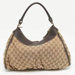 Pre Owned Gucci Brown/Beige GG Canvas and Leather Abbey D-Ring Hobo
