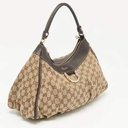 Pre Owned Gucci Brown/Beige GG Canvas and Leather Abbey D-Ring Hobo